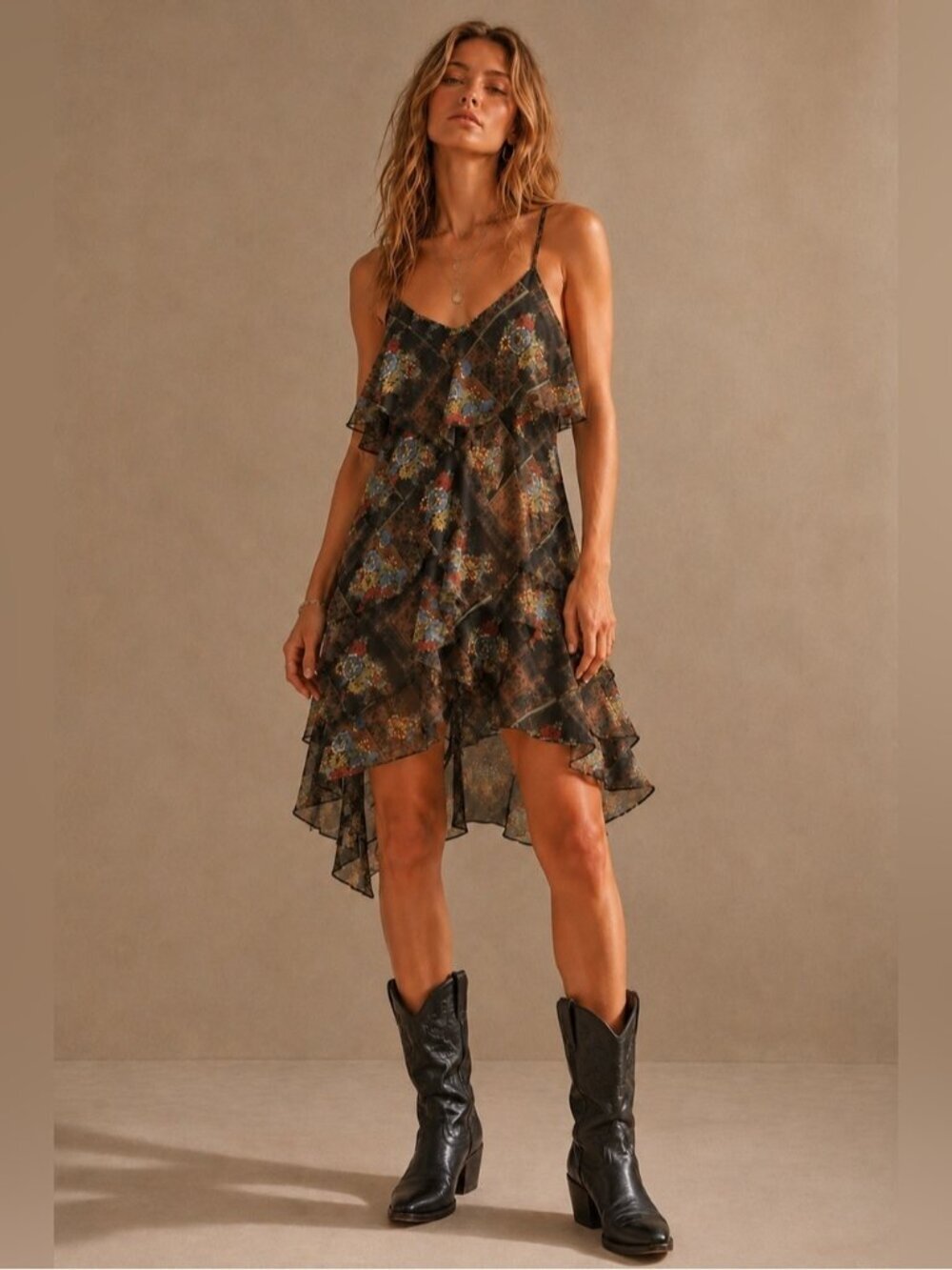 Free People Floral Ruffle Tiered Dress Size 4